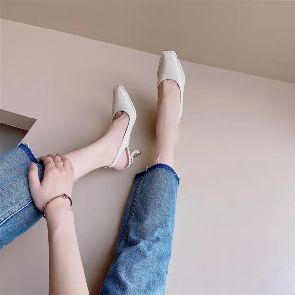 Schöne Beige Slingpumps Büro OL Sandalen Damen 2020 Leder 6 cm Stilettos Spitzschuh Sandaletten