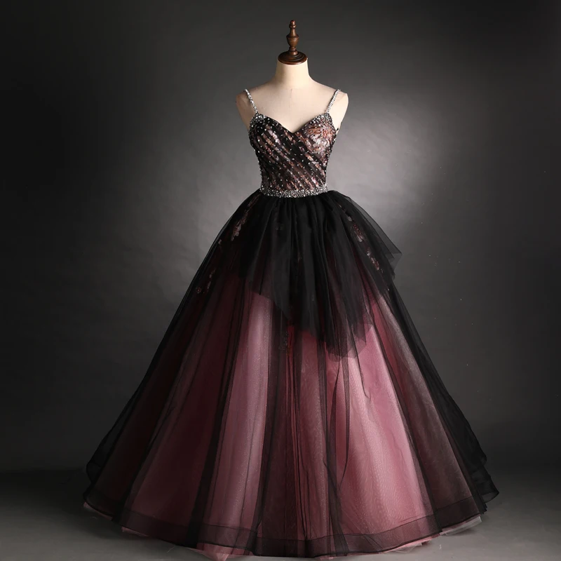 princess polly baby blue dress Elegant Black Red Prom Dresses 2021 Ball Gown Spaghetti Straps Beading Pearl Sequins