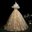 Flower Fairy Yellow Beading Sequins Lace Flower Floral Prom Dresses 2025 Ball Gown Spaghetti Straps Short Sleeve Backless Floor-Length / Long Formal Dresses