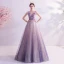 Charmant Glitter Violet Robe De Soirée 2020 Princesse V-Cou Perlage Perle En Dentelle Fleur Sans Manches Dos Nu Longue Robe De Ceremonie