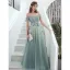 Elegant Sage Green Evening Dresses  2020 A-Line / Princess Off-The-Shoulder Beading Sequins Appliques Short Sleeve Backless Floor-Length / Long Formal Dresses