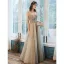 Charmant Champagne Robe De Soirée 2020 Princesse Bretelles Spaghetti Perlage En Dentelle Fleur Sans Manches Dos Nu Longue Robe De Ceremonie