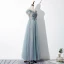 Chic / Beautiful Jade Green Evening Dresses  2020 A-Line / Princess Off-The-Shoulder Beading Sequins Lace Flower Short Sleeve Backless Floor-Length / Long Formal Dresses