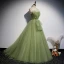 Elegant Clover Green Ruffle Prom Dresses 2020 A-Line / Princess Spaghetti Straps Pearl Sleeveless Backless Floor-Length / Long Formal Dresses