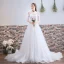 Chic / Beautiful White Wedding Dresses 2018 A-Line / Princess Appliques Lace Scoop Neck Backless 1/2 Sleeves Court Train Wedding