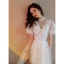 Modern / Fashion Ivory Homecoming Evening Dresses  Graduation Dresses 2021 A-Line / Princess High Neck Lace Butterfly Ruffle Short Sleeve Floor-Length / Long Prom Formal Dresses