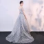 Glitzernden Grau Abendkleider 2018 A Linie Glanz Pailletten Off Shoulder Rückenfreies Ärmellos Sweep / Pinsel Zug Festliche Kleider