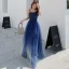 Chic / Belle Bleu Roi Robe De Soirée 2020 Princesse Bretelles Spaghetti Perlage Sans Manches Dos Nu Longue Robe De Ceremonie