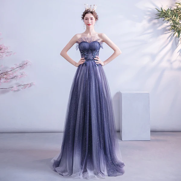 Charmant Marineblau Abendkleider 2020 A Linie Bandeau Perlenstickerei Pailletten Ärmellos Rückenfreies Lange Festliche Kleider