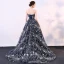 Glitzernden Marineblau Festliche Kleider 2018 Ballkleid Glanz Pailletten Bandeau Rückenfreies Ärmellos Hof-Schleppe Abendkleider