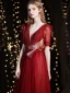 Chic / Beautiful Burgundy Glitter Prom Dresses 2021 A-Line / Princess V-Neck Beading Rhinestone Sequins Short Sleeve Backless Floor-Length / Long Formal Dresses