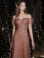Scintillantes Or Rose Glitter Robe De Soirée 2021 Trompette / Sirène De l'épaule Paillettes Manches Courtes Dos Nu Longue Soirée Robe De Ceremonie