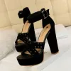 Fashion Brown Street Wear Suede Womens Sandals 2020 Ankle Strap 13 cm Thick Heels Platform Open / Peep Toe Pierced Sandals