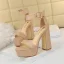 Fashion Khaki Street Wear Womens Sandals 2020 Ankle Strap 12 cm Thick Heels Platform Open / Peep Toe Sandals
