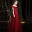 Charming Burgundy Prom Dresses 2021 A-Line / Princess Off-The-Shoulder Beading Sequins Short Sleeve Backless Floor-Length / Long Formal Dresses