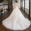 Luxury / Gorgeous Charming Champagne Wedding Dresses 2020 A-Line / Princess Ruffle Off-The-Shoulder Beading Backless Rhinestone Sequins Sleeveless Court Train