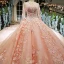 Lyx Pärla Rosa Bröllopsklänningar 2018 Balklänning Spets Blomma Appliqués Beading Rhinestone Urringning Långärmad Cathedral Train Bröllop