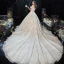 Luxury / Gorgeous Charming Champagne Wedding Dresses 2020 Ball Gown Ruffle Strapless Lace Sequins Short Sleeve Backless Royal Train
