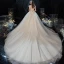 Charmant Champagne Robe De Mariée 2020 Robe Boule Encolure Dégagée Perlage Paillettes Sans Manches Dos Nu Royal Train