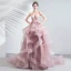 Chic / Beautiful Blushing Pink Cascading Ruffles Prom Dresses 2020 Ball Gown Spaghetti Straps Beading Lace Flower Sleeveless Backless Court Train Formal Dresses