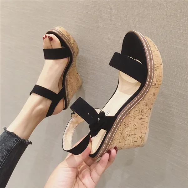 Chic / Beautiful Clover Green Street Wear Suede Womens Sandals 2020 9 cm Wedges Open / Peep Toe Sandals