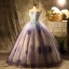 Chic / Beautiful Flower Fairy Purple Glitter Prom Dresses 2021 Ball Gown Strapless Beading Lace Flower Sleeveless Backless Floor-Length / Long Prom