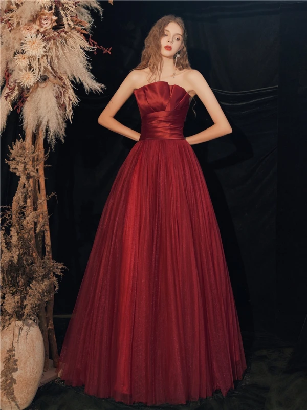 Chic Beautiful Burgundy Prom Dresses 2020 A-Line Princess Strapless Sleeveless Backless Chic Beautiful Burgundy Prom Dresses 2020 A-Line Princess Strapless Sleeveless Backless