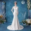 Affordable Ivory Wedding Dresses A-Line / Princess 2020 Scoop Neck Lace Flower Sleeveless Sweep Train