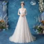 Affordable Ivory Wedding Dresses 2020 A-Line / Princess Scoop Neck Lace Flower Sleeveless Sweep Train