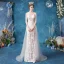 Illusion Abordable Ivoire Trompette / Sirène Robe De Mariée 2020 V-Cou En Dentelle Fleur Sans Manches Dos Nu Train De Balayage