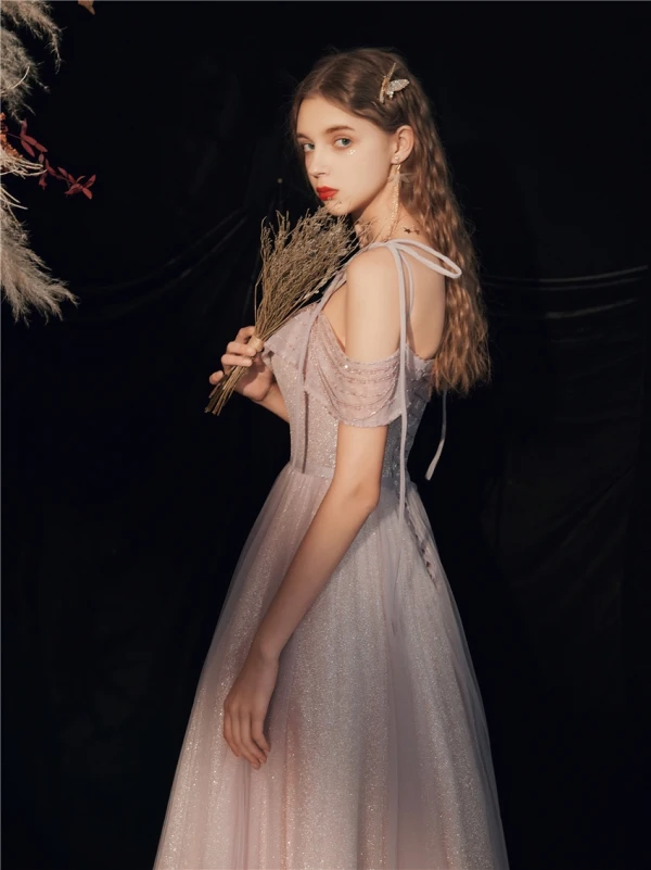 Charming Blushing Pink Glitter Prom Dresses 2020 A-Line / Princess Spaghetti Straps Beading Sequins Sleeveless Backless Floor-Length / Long Formal Dresses