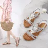 Chic / Belle Été Doré Désinvolte Plate Sandales Femme 2020 Faux Diamant Peep Toes / Bout Ouvert Sandales