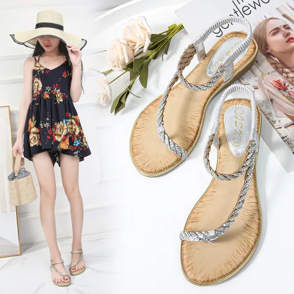 Sjarmerende Sommer Svart Casual Flate Sandaler Dame 2020 Rhinestone Peep Toe Sandaler