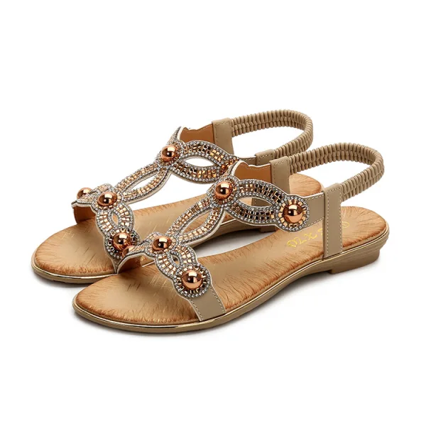 Schöne Sommer Strand Schwarz Flache Sandaletten 2020 Strass Perle Peeptoes Sandalen Damen