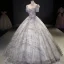 Charming Silver Prom Dresses 2021 Ball Gown High Neck Beading Pearl Sequins Lace Flower Short Sleeve Backless Floor-Length / Long Prom Formal Dresses