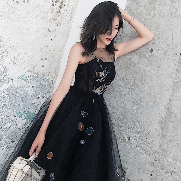 Chic / Belle Noire Robe De Soirée 2018 Princesse Dessin animé Encolure Dégagée Sans Manches Longue Robe De Ceremonie