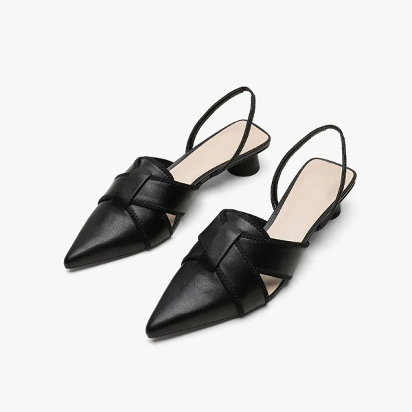 Schlicht Schwarz Freizeit Sandalen Damen 2020 3 cm Thick Heels Low Heel Spitzschuh Sandaletten