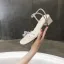 Mode Aprikos / Beige Casual Sandaler Dam 2020 Ankelband Rhinestone 5 cm Tjocka Klackar Peep Toe Sandaler