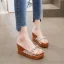 Sexy Transparent Braun Sommer Freizeit Sandalen Damen 2020 Strass 6 cm Keilabsatz Plateau Peeptoes Sandaletten