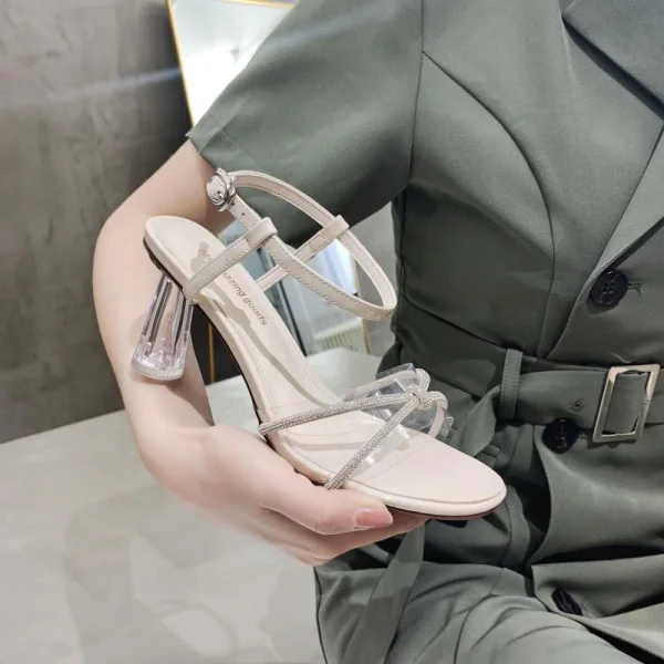 Charming Burgundy Cocktail Party Womens Sandals 2020 Ankle Strap Rhinestone 5 cm Stiletto Heels Open / Peep Toe Sandals