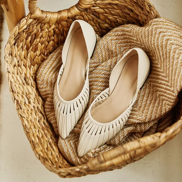Modest / Simple Black Casual Leather Womens Sandals 2020 Pierced Flat Pointed Toe Sandals