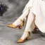 Vintage / Originale Tan Vêtement de rue Cuir Sandales Femme 2020 Papillon Bride Cheville 5 cm Talons Épais À Bout Pointu Sandales