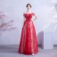 Charming Red Evening Dresses  Crossed Straps A-Line / Princess Off-The-Shoulder Sequins Lace Flower Short Sleeve Backless Floor-Length / Long Formal Dresses