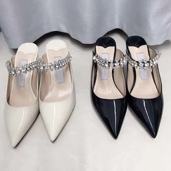 Fashion Black Casual Womens Sandals 2020 Rhinestone 8 cm Stiletto Heels Pointed Toe Sandals