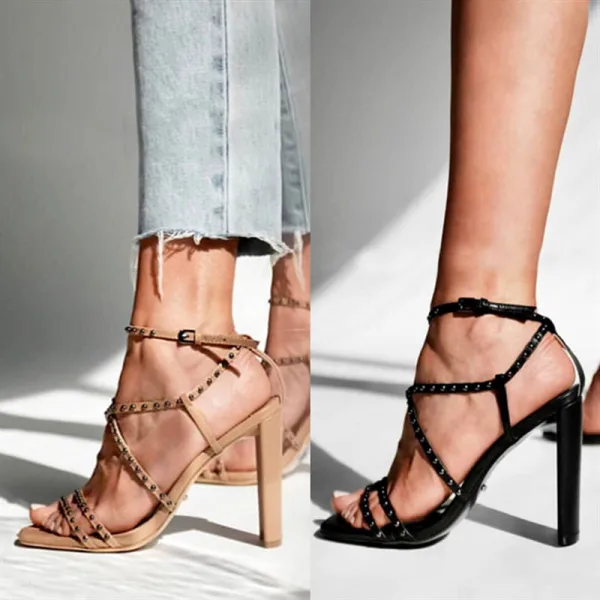 Chic / Beautiful Roman Beige Street Wear Rivet Womens Sandals 2020 10 cm Stiletto Heels Open / Peep Toe Sandals