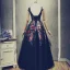 Vintage / Retro Black Prom Dresses 2018 A-Line / Princess Beading Lace Flower Printing Scoop Neck Backless Sleeveless Floor-Length / Long Formal Dresses