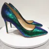 Sparkly Dark Green Multi-Colors Cocktail Party Pumps 2020 Sequins 12 cm Stiletto Heels Pointed Toe Pumps