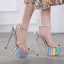 Sexy Silver Cocktail Party Laser Womens Sandals 2020 Rhinestone Ankle Strap 17 cm Stiletto Heels Open / Peep Toe Sandals