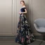 Colored Navy Blue Evening Dresses  2018 A-Line / Princess Suede Printing Off-The-Shoulder Sleeveless Backless Floor-Length / Long Formal Dresses