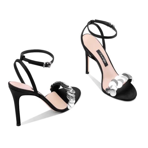 Sexy Argenté Soirée Cuir Sandales Femme 2020 Bride Cheville Paillettes 10 cm Talons Aiguilles Peep Toes / Bout Ouvert Sandales